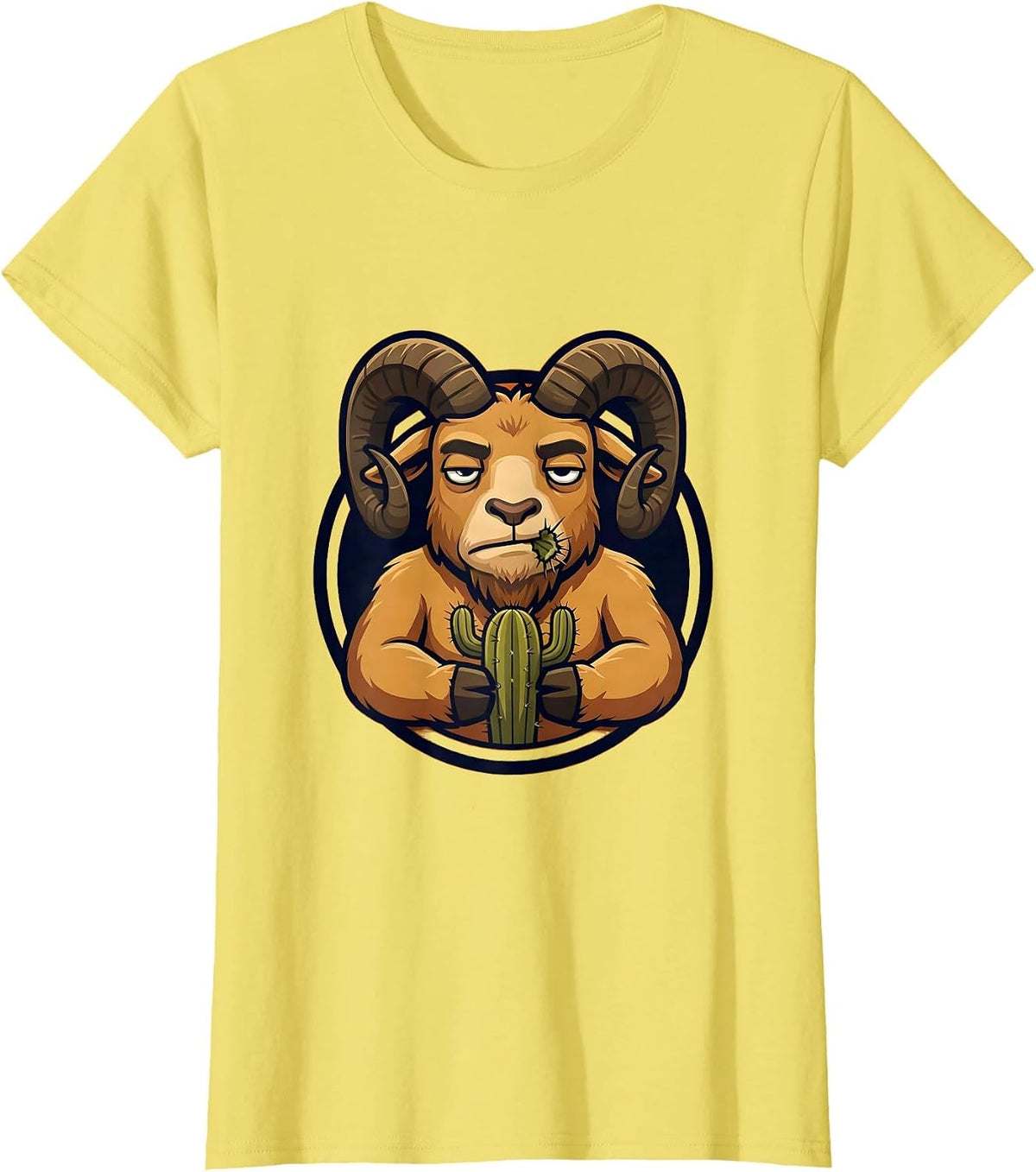 Women's Unfazed Goat Eating Cactus Funny Animal T-Shirt - Lemon Yellow