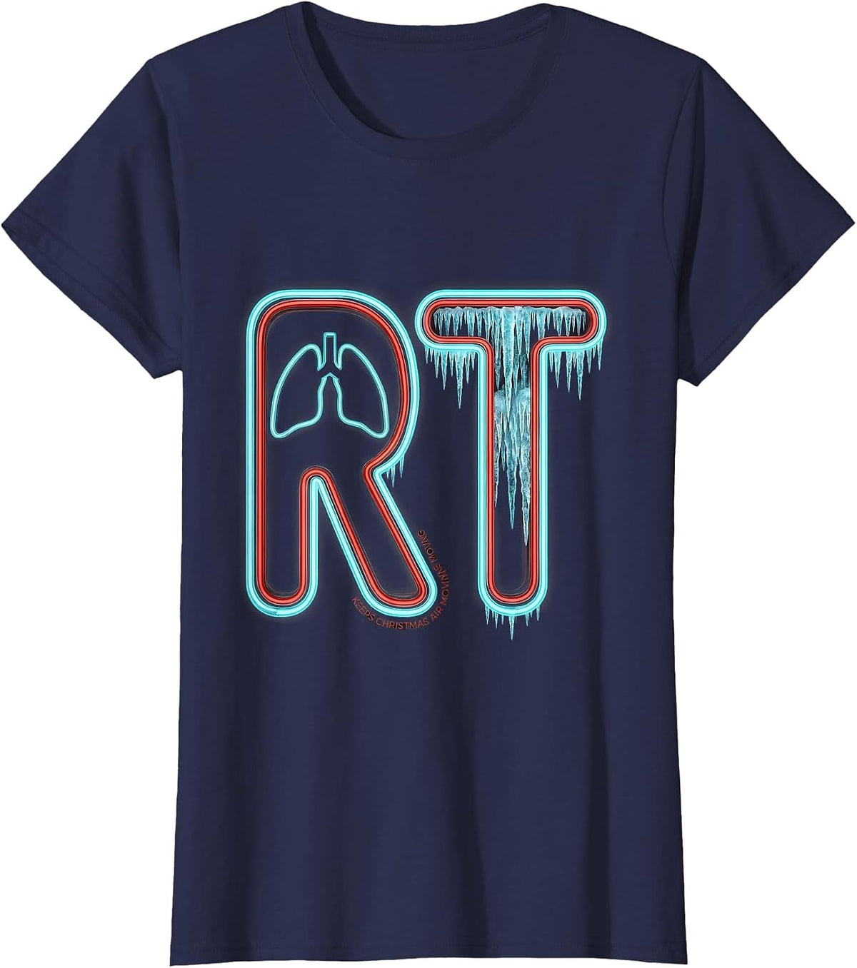 Women's RT Keeps Christmas Air Moving Occupational Pride Respiratory T-Shirt - Navy Blue