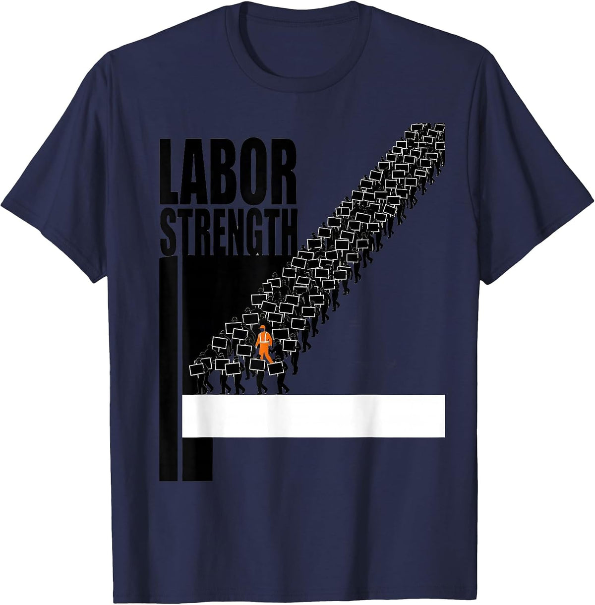 Labor Strength Brutalist Graphic Union Worker Solidarity T-Shirt - Navy Blue