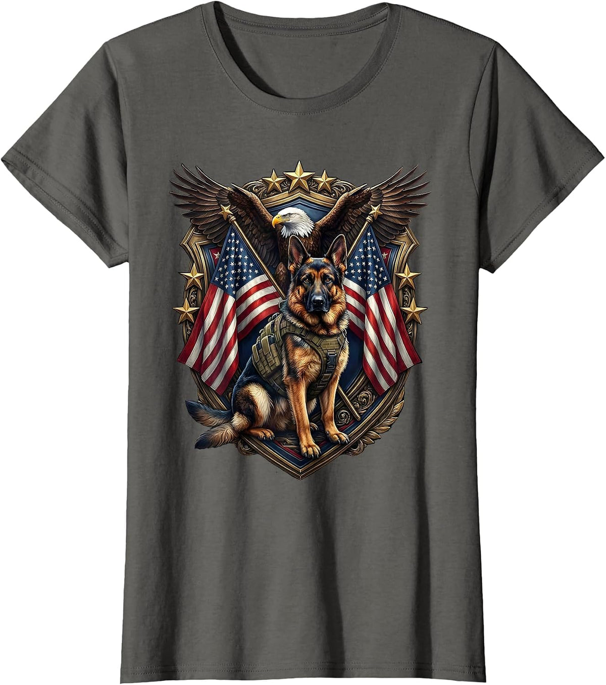Women's K9 Tactical Dog Back the Blue Illustration T-Shirt - Asphalt Grey