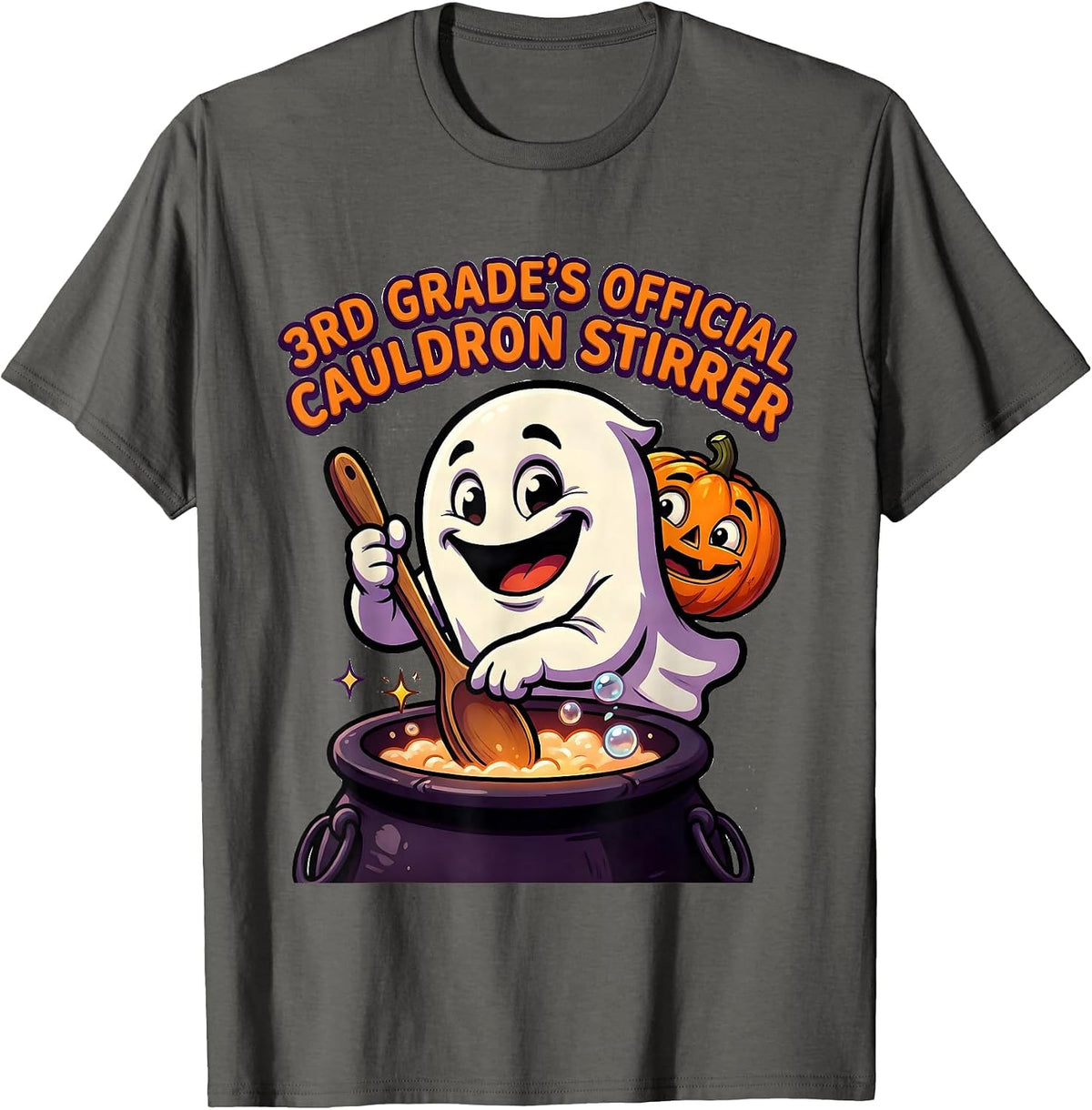 3rd Grade's Official Cauldron Stirrer Spooky Third Grade T-Shirt - Asphalt Grey