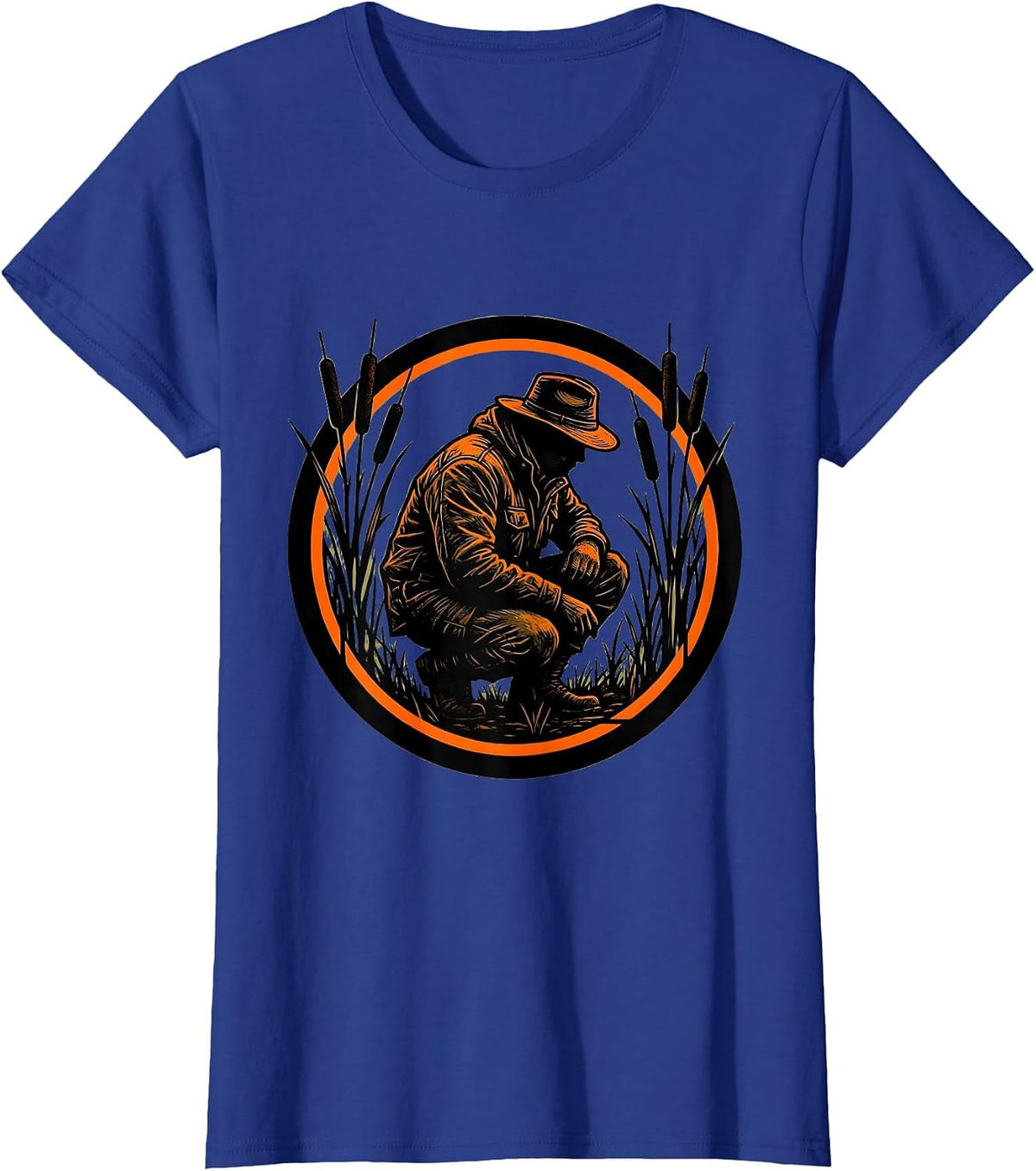Women's Camo Duck Hunter in Marsh Reeds Illustration T-Shirt - Royal Blue