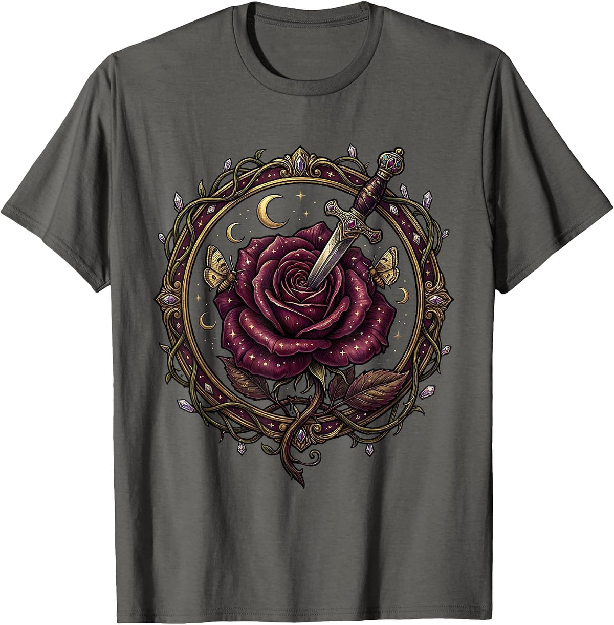 Men's Emo Dagger Wilting Flower Dark Aesthetic Graphic T-Shirt - Asphalt Grey
