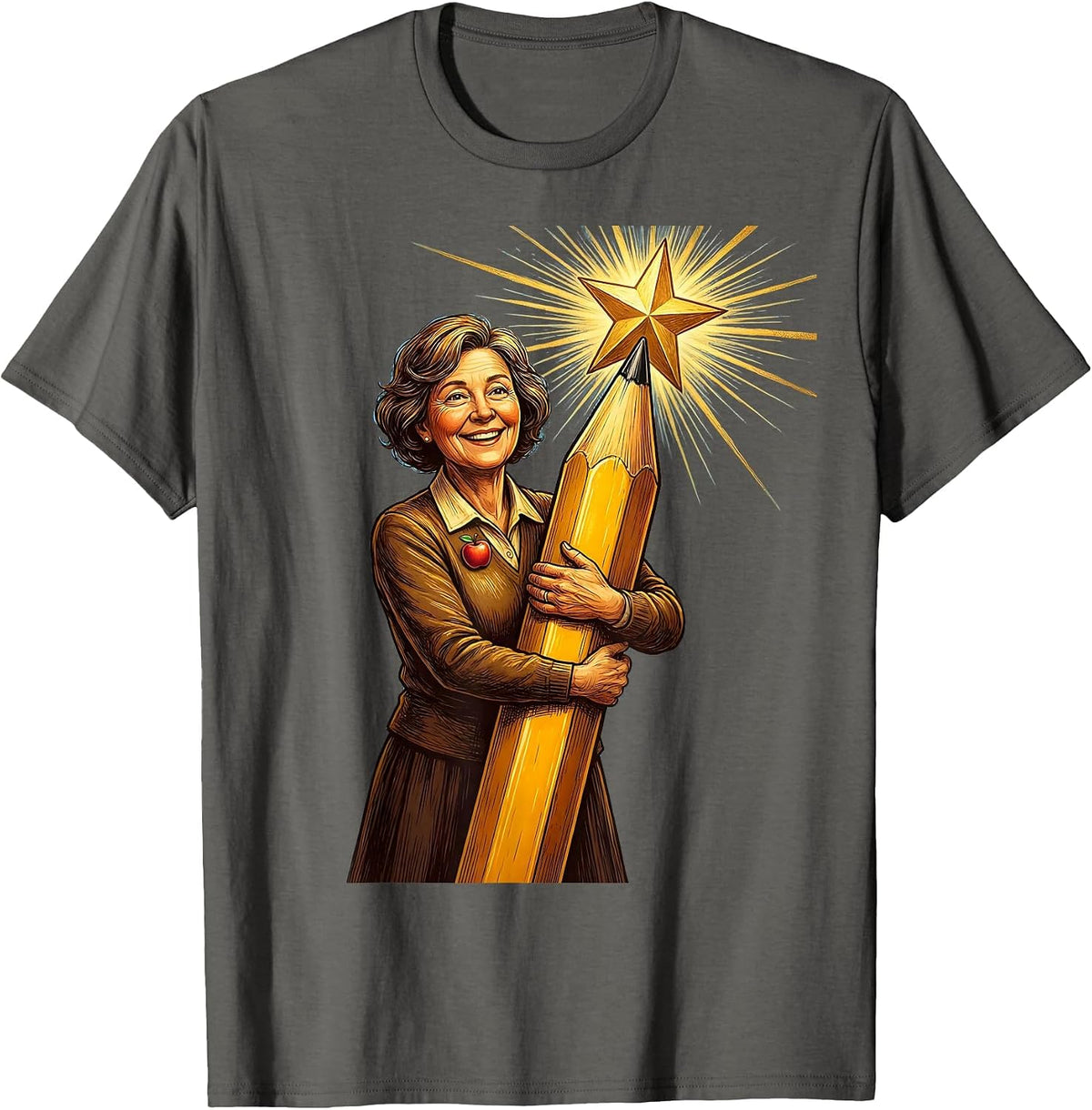 Men's SPED Teacher Holding Giant Pencil with Star T-Shirt - Asphalt Grey