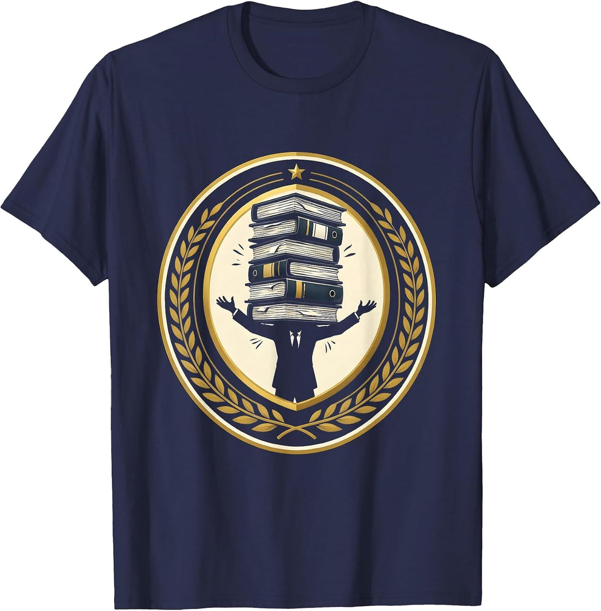 Sped Teacher Towering IEP Binders Illustration T-Shirt - Navy Blue