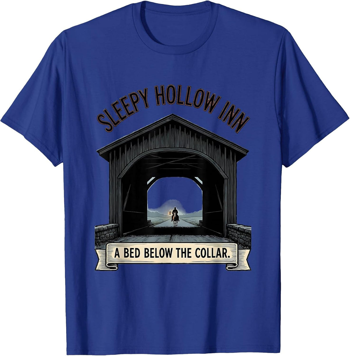 Men's Sleepy Hollow Inn A Bed Below The Collar Gothic T-Shirt - Royal Blue
