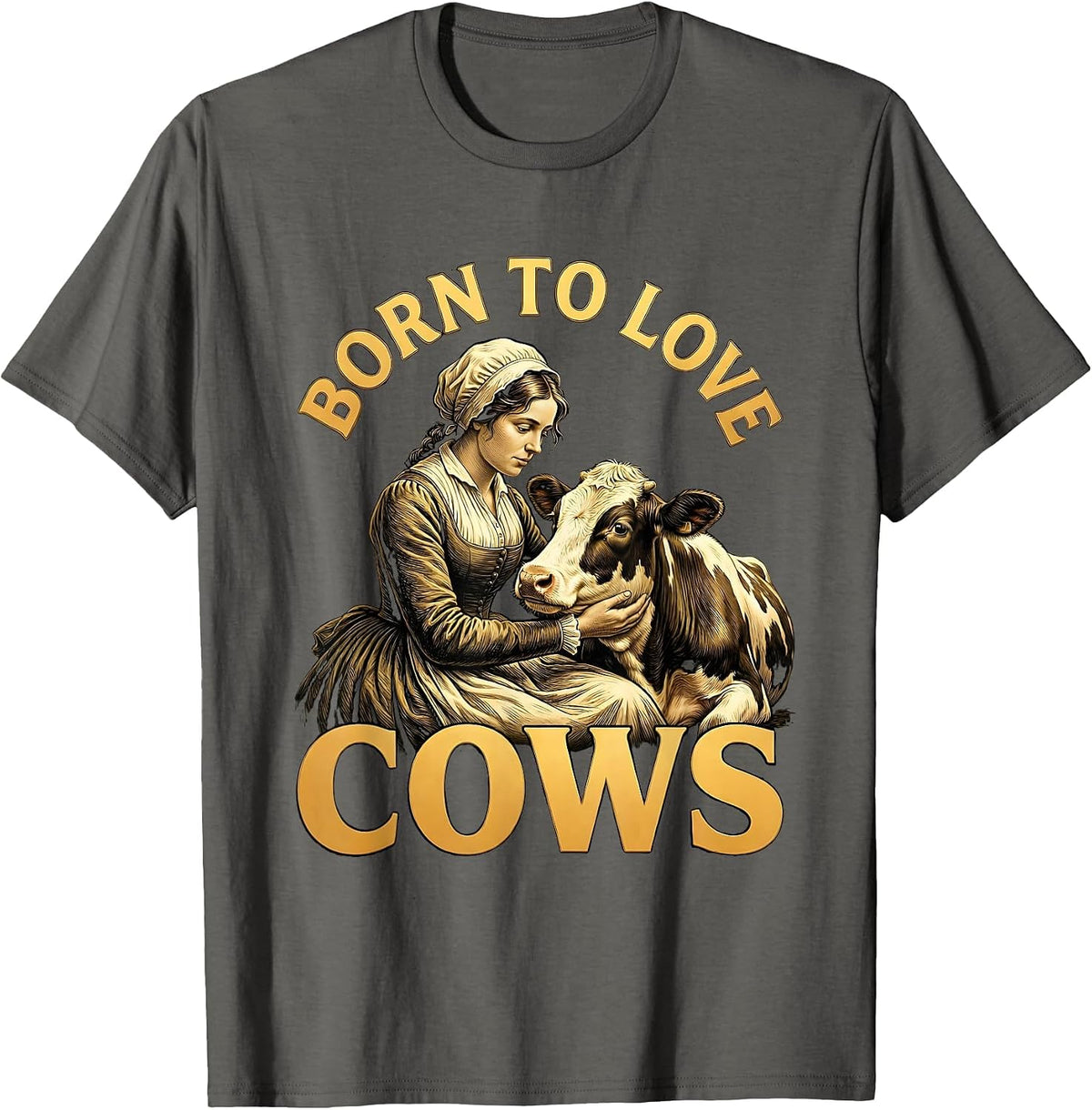 Born to Love Cows Cute Cow Lover Design T-Shirt - Asphalt Grey