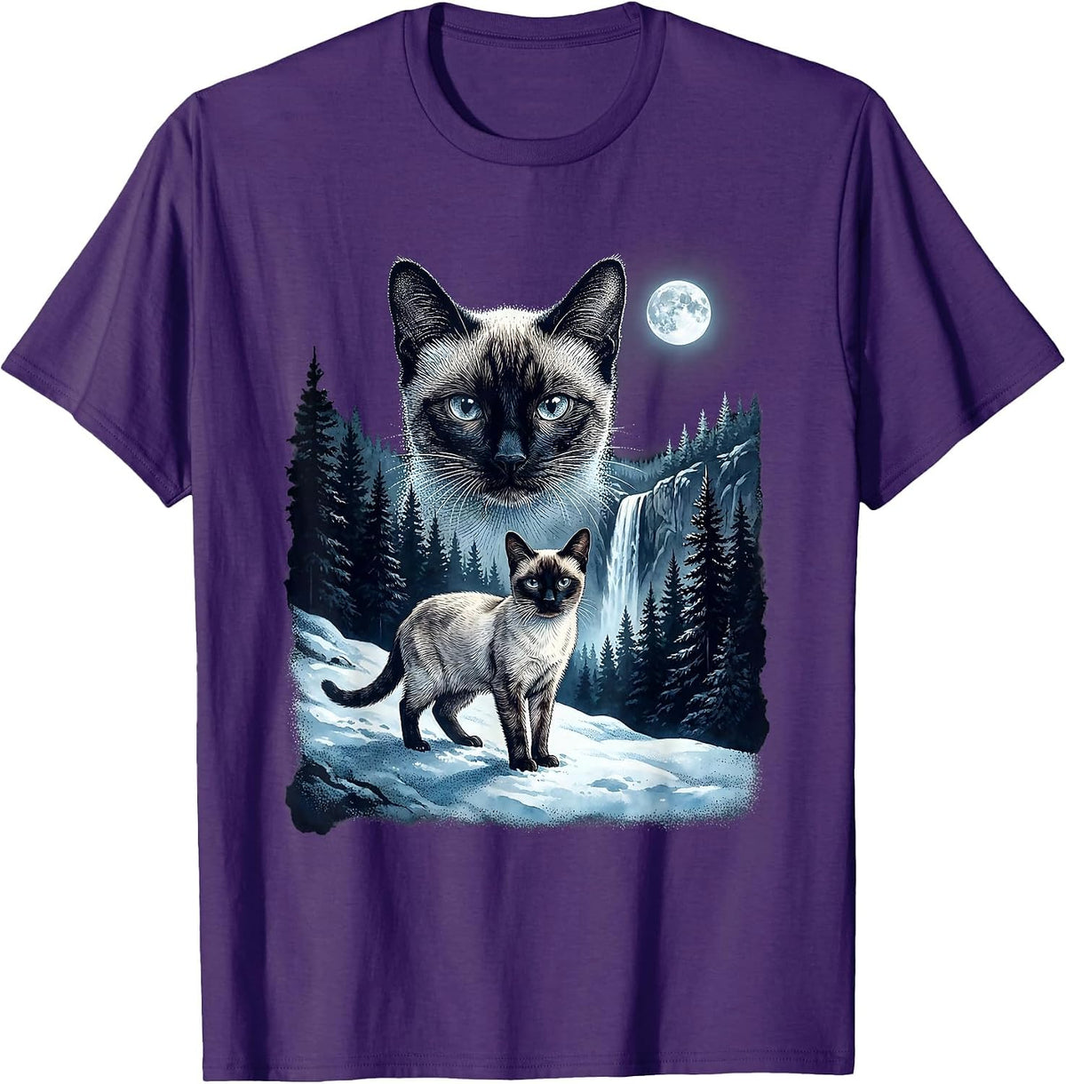 Siamese Cat Moonlit Ridge 90's Retro T-Shirt - Purple