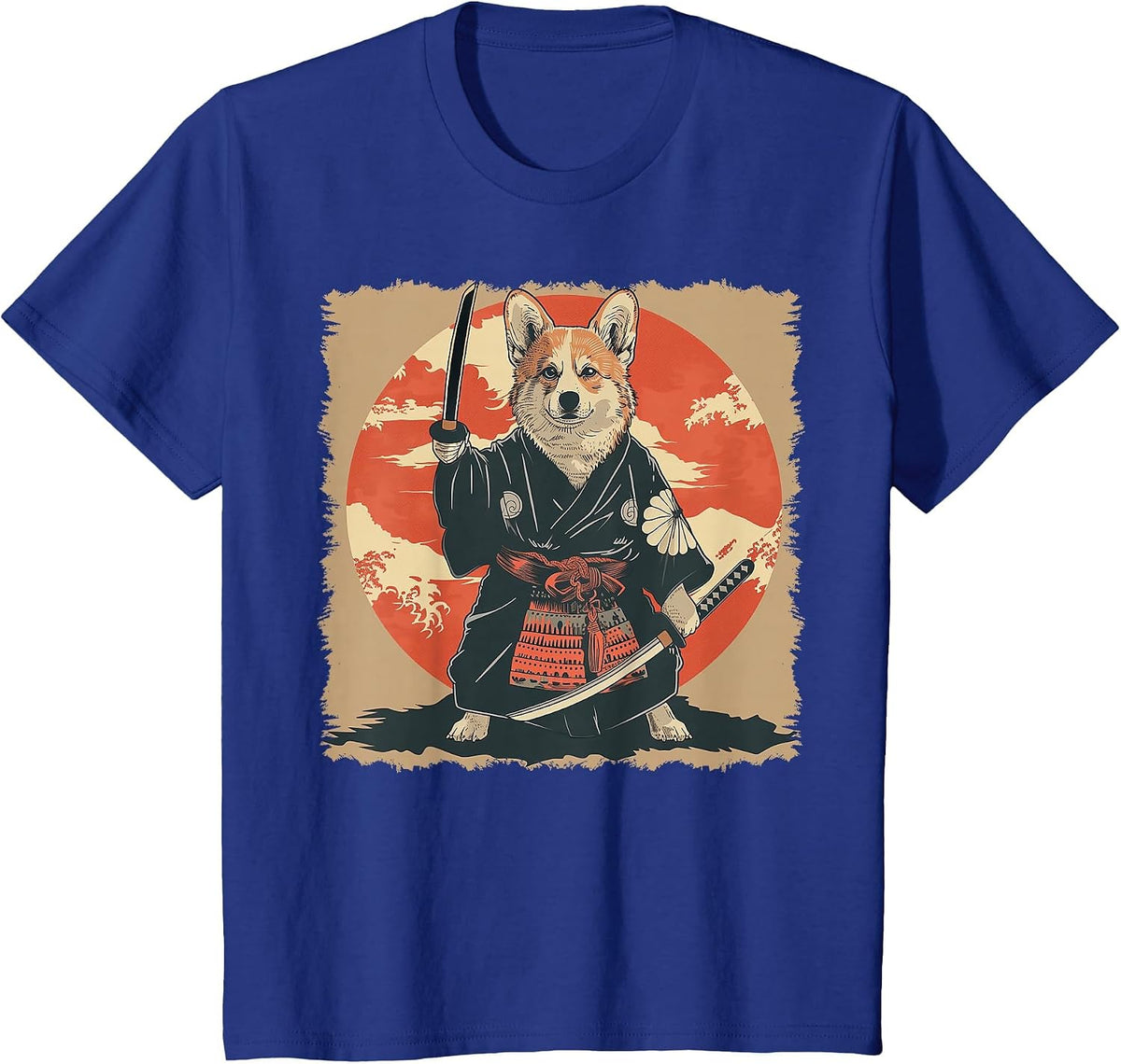 Pembroke Corgi Dog Japanese Art Samurai Ukiyo-e T-Shirt - Royal Blue
