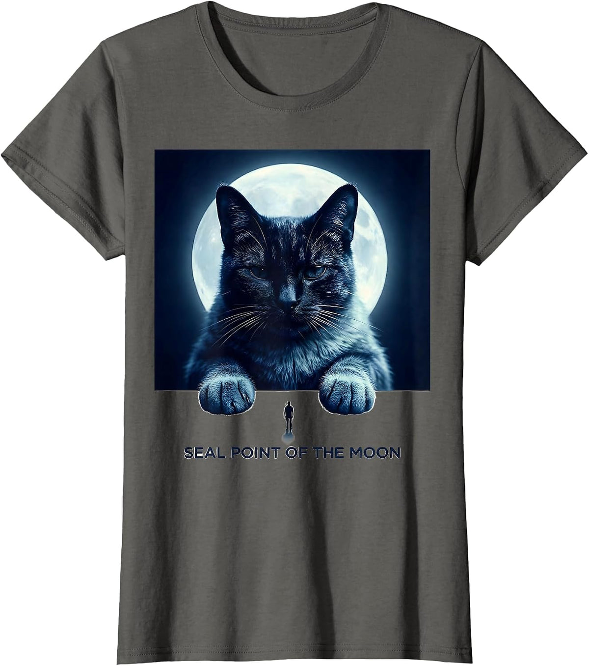 Women's Seal Point Of The Moon Funny Siamese Cat Lover Retro Design T-Shirt - Asphalt Grey