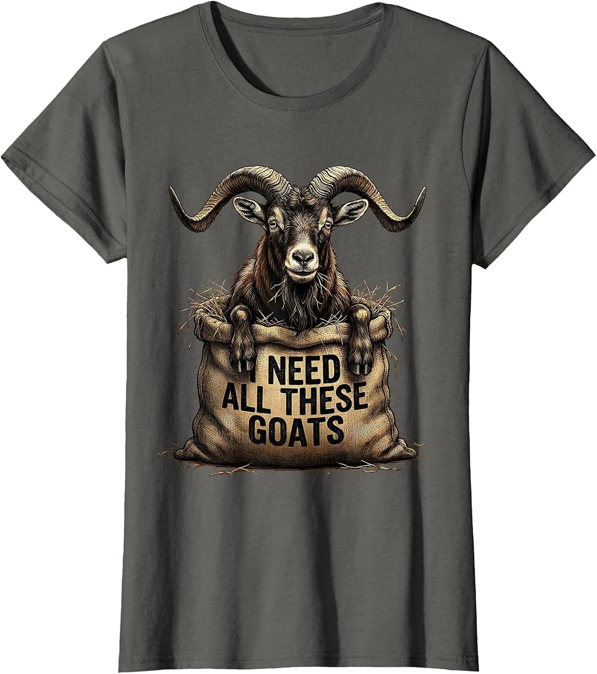Women's I Need All These Goats Vintage Funny Goat Farmer Gift T-Shirt - Asphalt Grey
