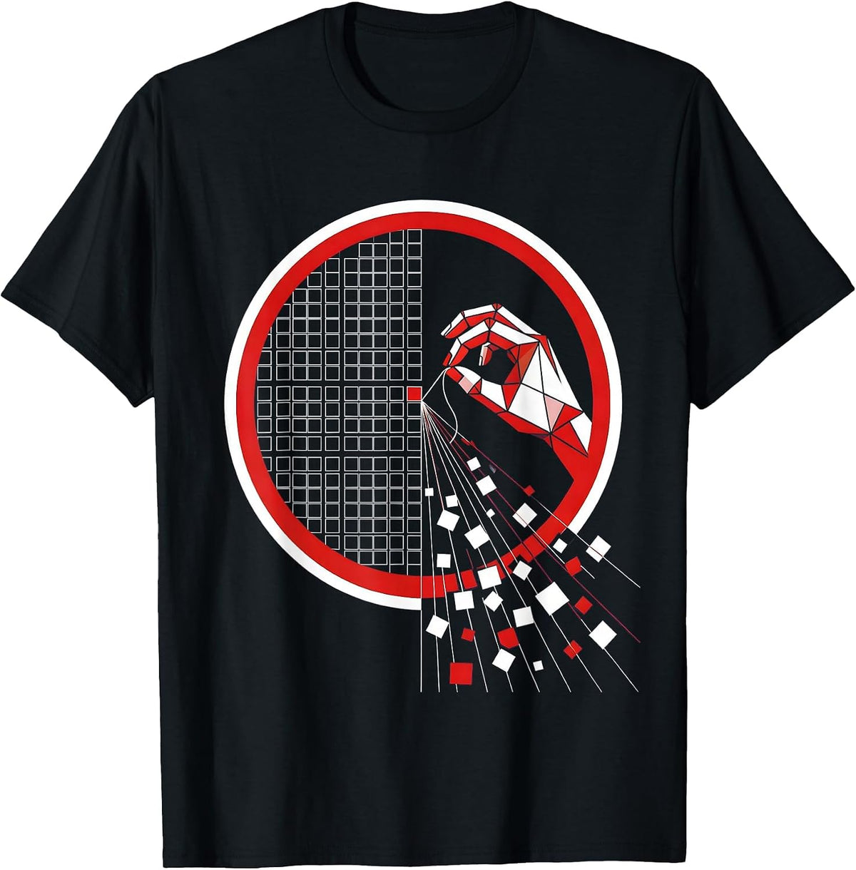 Men's Unraveling Grid Hand Pulling Thread Graphic T-Shirt - Black