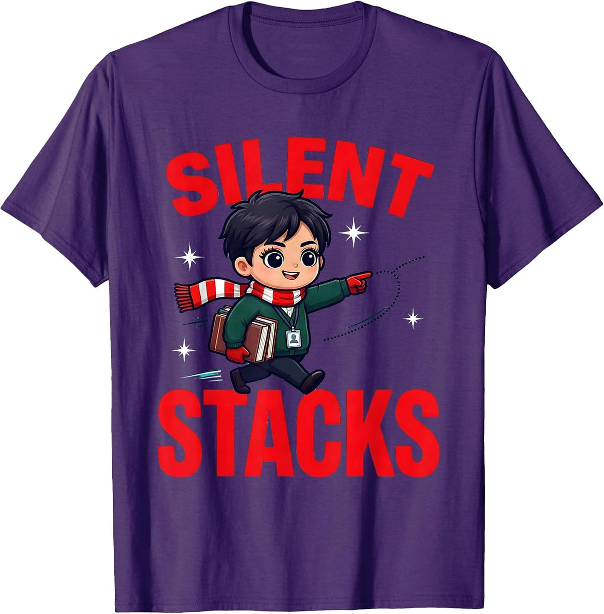 Men's SILENT STACKS Funny School Librarian Christmas T-Shirt - Purple
