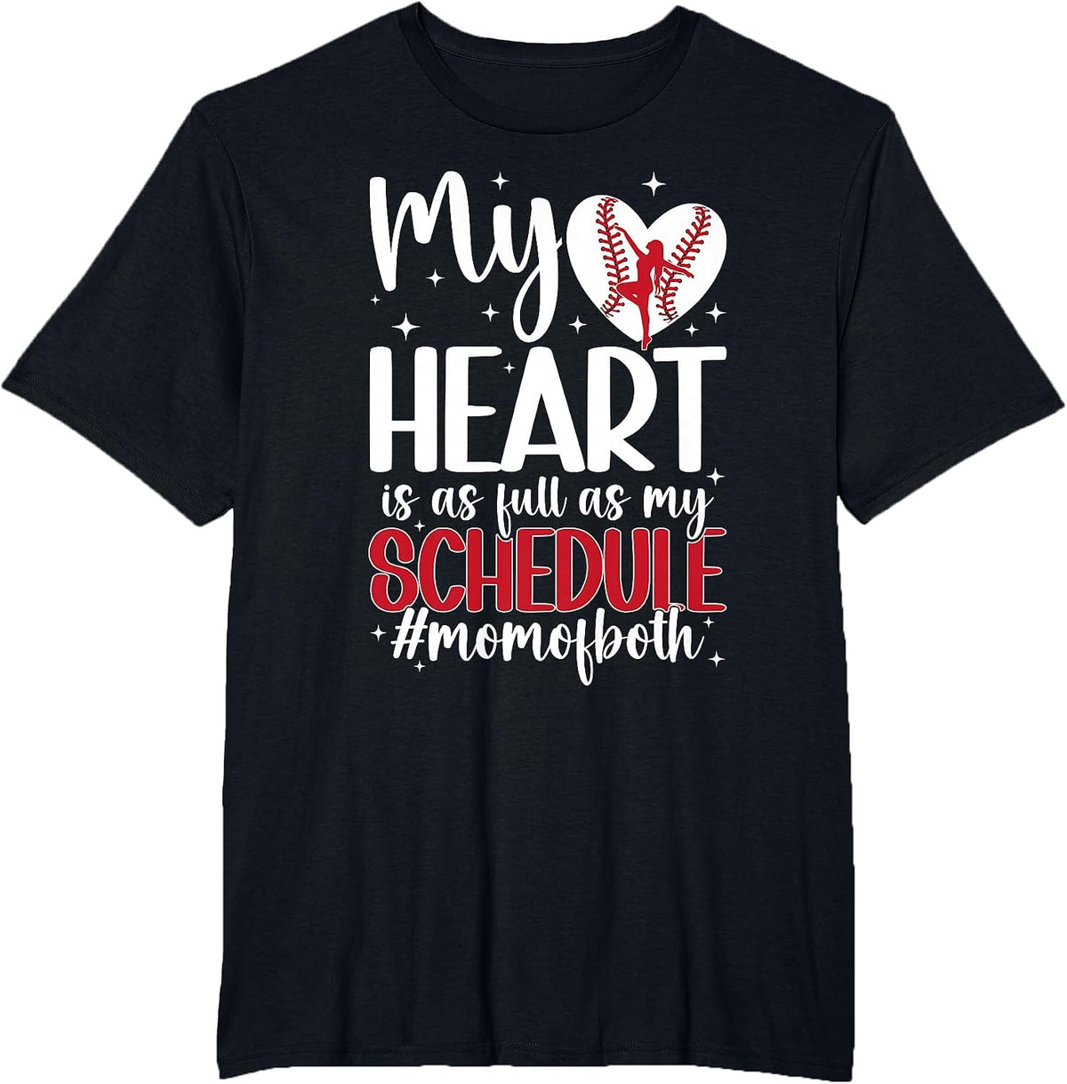 Mom of Both Proud Dance and Baseball Mom T-Shirt - Black