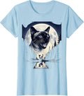 Women's Siamese Cat Howling at Moon 90's Retro Nature Art T-Shirt - Baby Blue