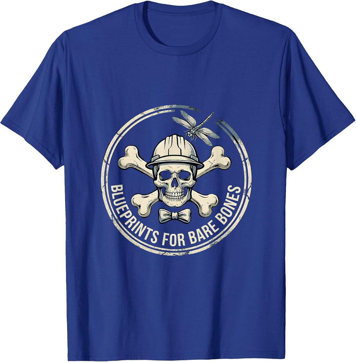 Men's Halloween Skeleton Architect Blueprint Design T-Shirt - Royal Blue