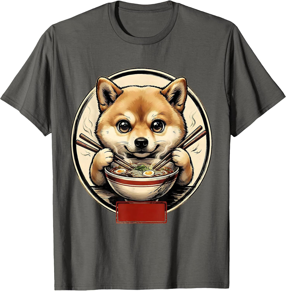 Chibi Shibainu Ramen Anime Cat Kawaii Funny T-Shirt - Asphalt Grey