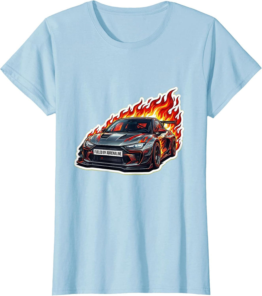 Women's Fueled by Adrenaline Racing Graphic Design T-Shirt - Baby Blue