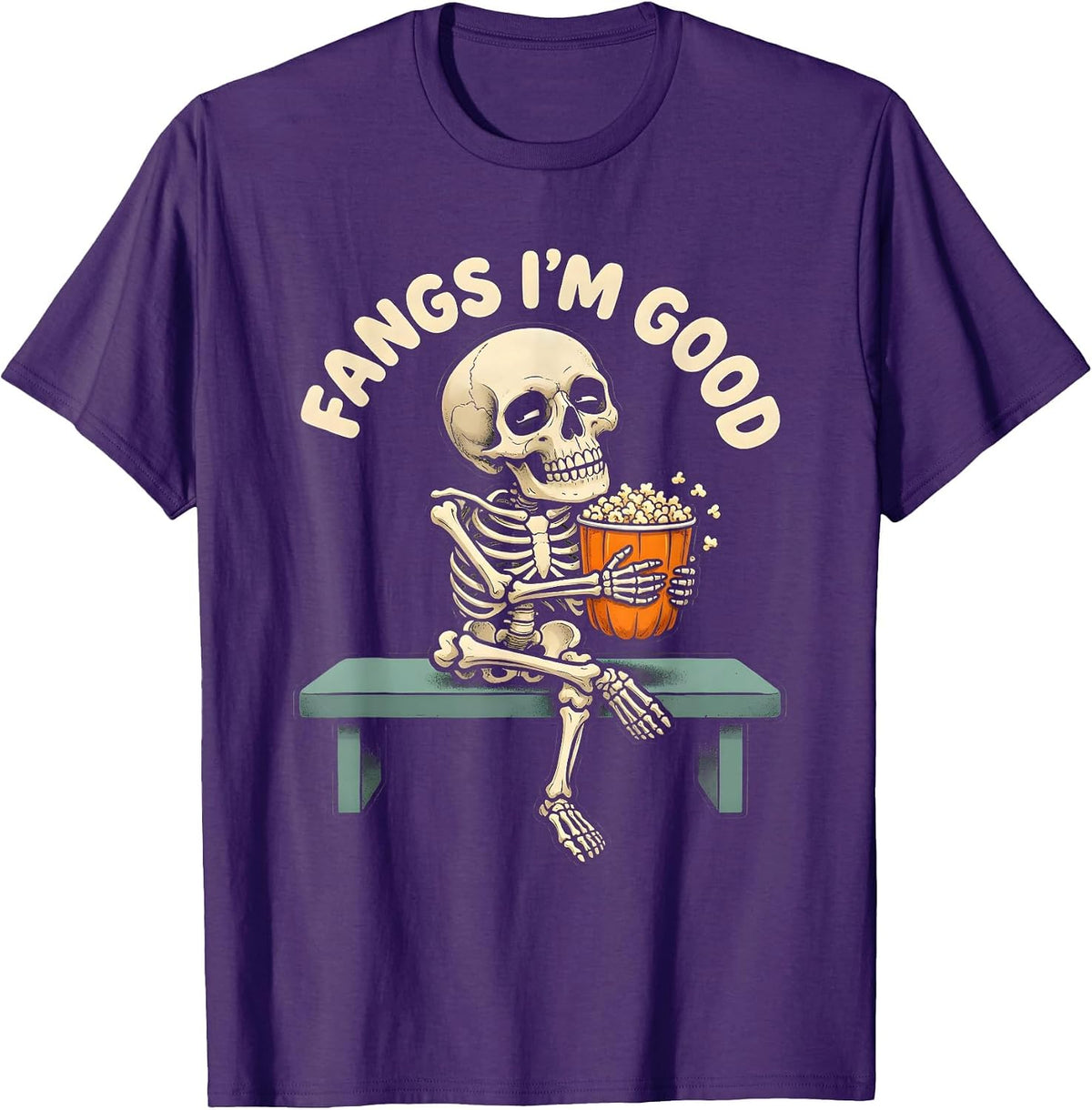 Men's FANGS I'M GOOD Funny Halloween Skull Dry Humor T-Shirt - Purple