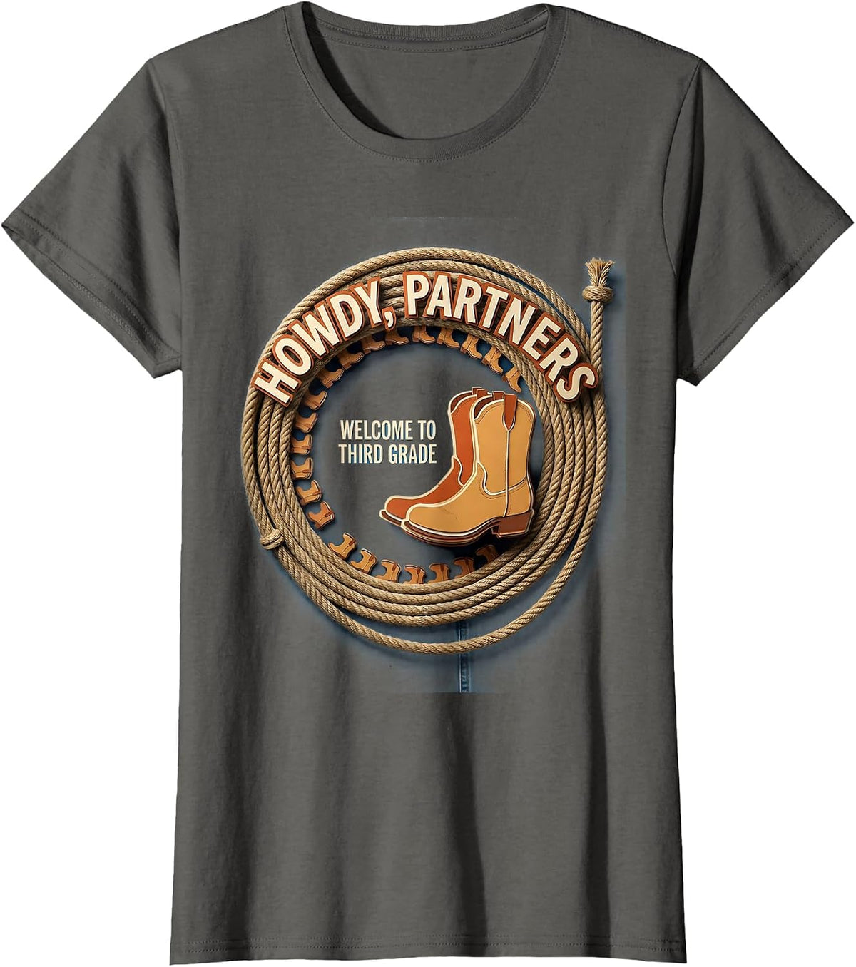 Women's Howdy, Partners — Welcome To Third Grade Teacher T-Shirt - Asphalt Grey