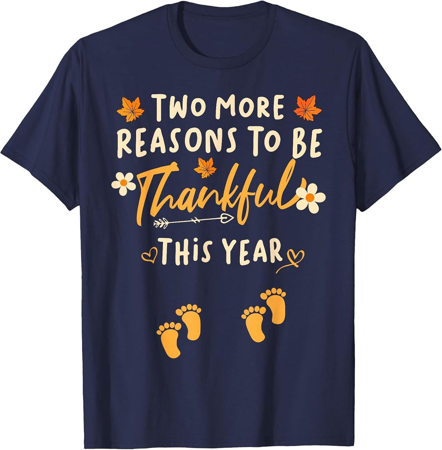 Thanksgiving Twin Pregnancy Announcement Baby Reveal T-Shirt - Navy Blue