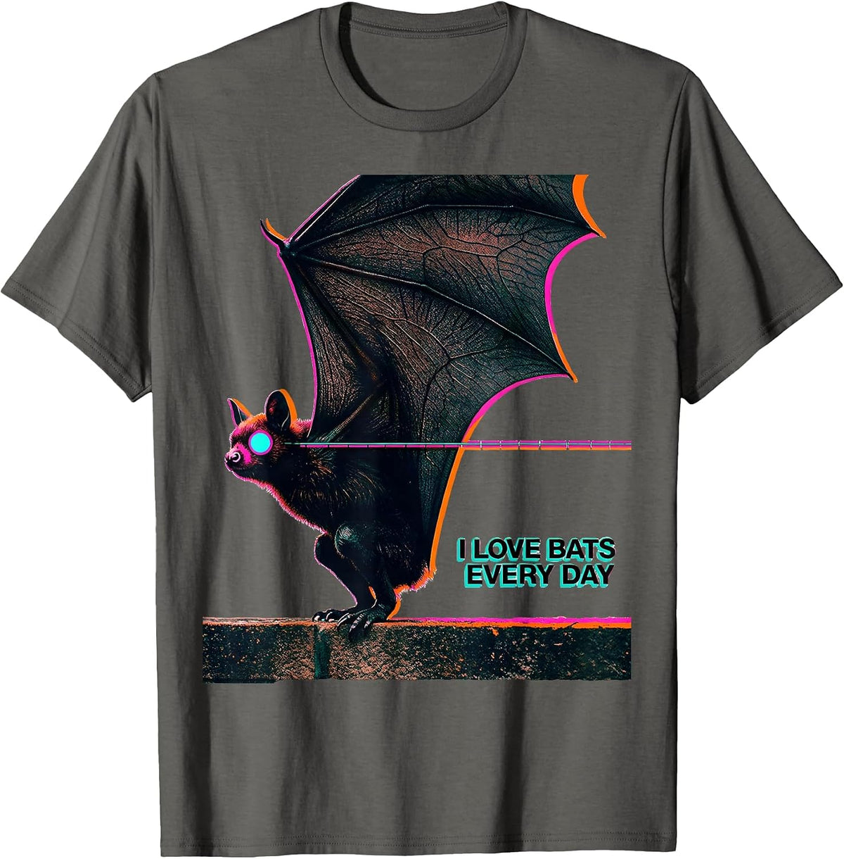 Men's I Love Bats Every Day Vintage Bat Lover Halloween Nature T-Shirt - Asphalt Grey