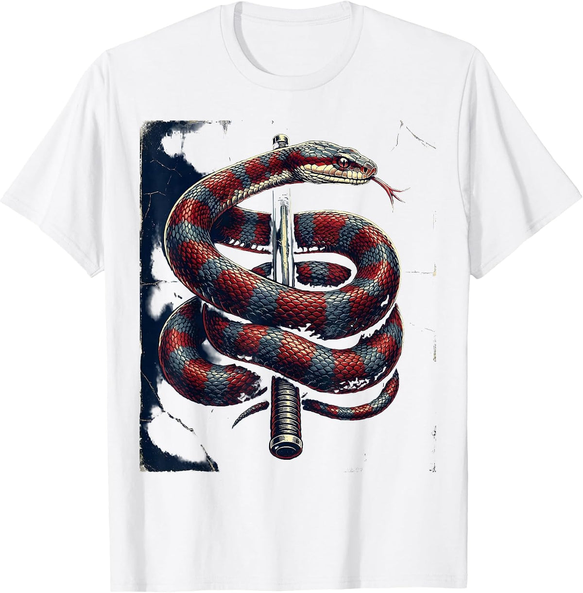 Men's Thin Blue Line Snake Coiled Around Baton Design T-Shirt - White