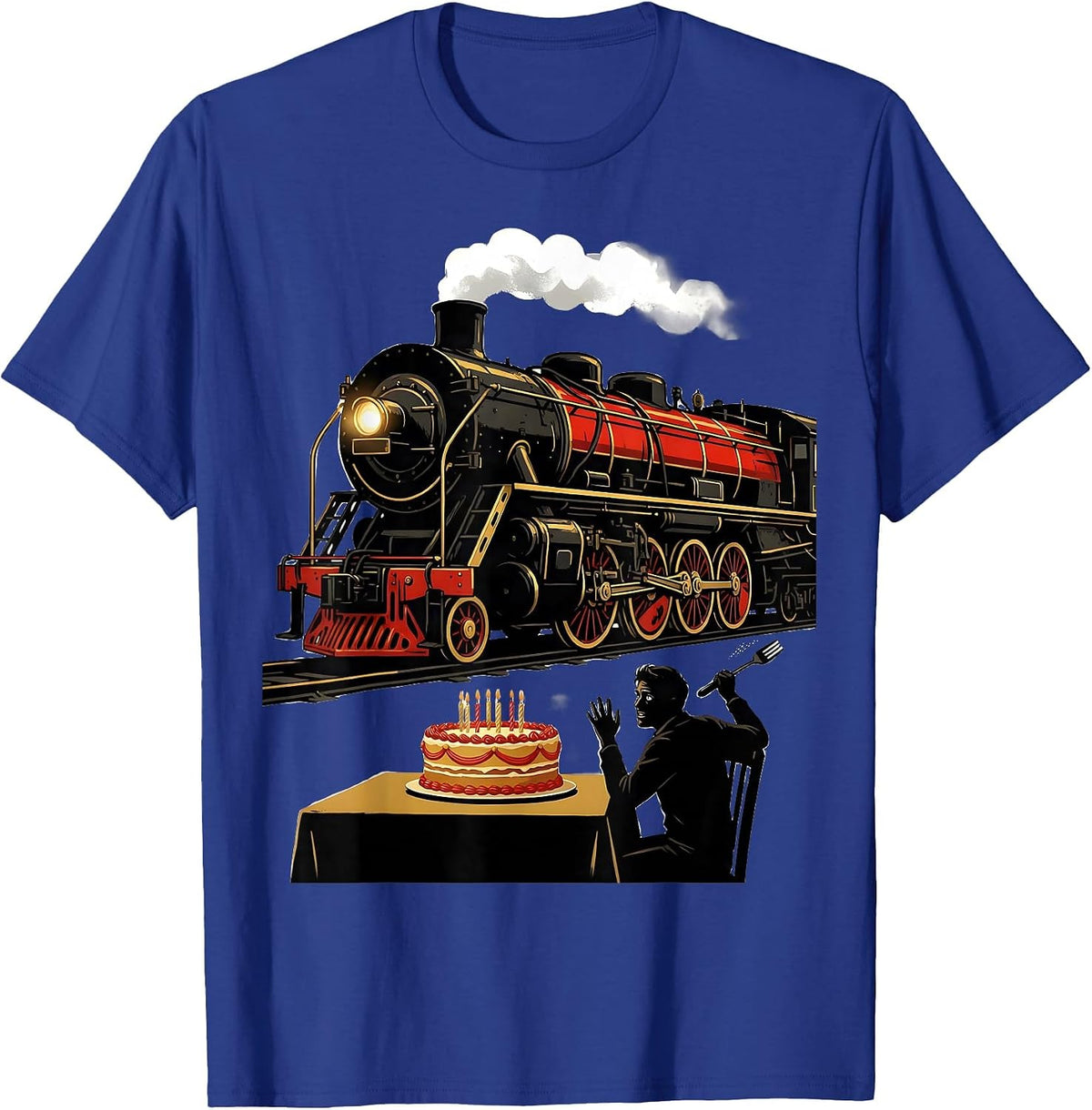 Oversized Steam Locomotive Funny Train Enthusiast Gift T-Shirt - Royal Blue