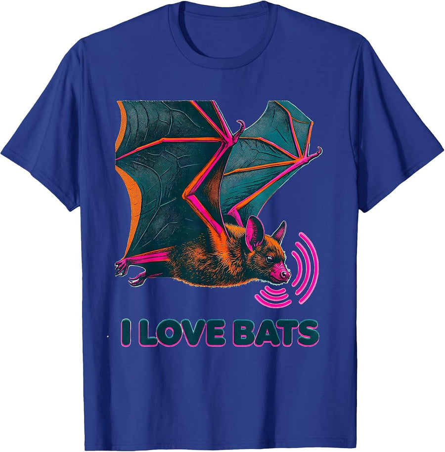 I Love Bats Risograph Bat Lover Wildlife Conservation T-Shirt - Royal Blue