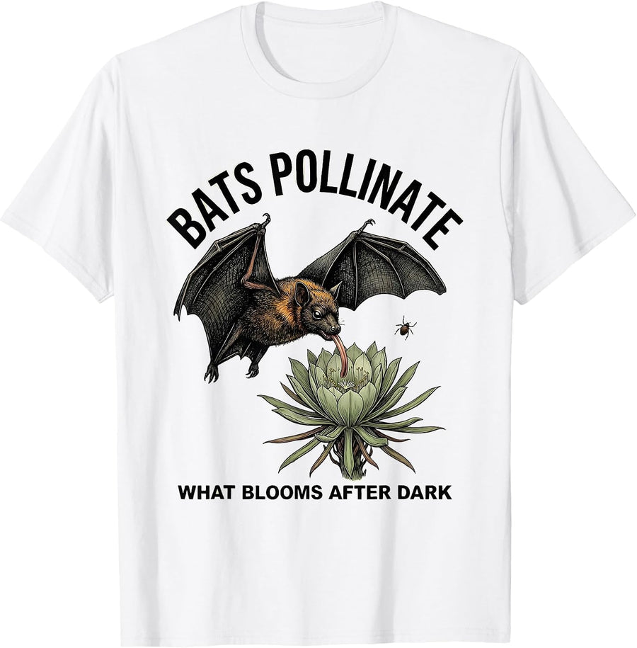 Men's Bats Pollinate What Blooms After Dark Vintage Bat Lover T-Shirt - White