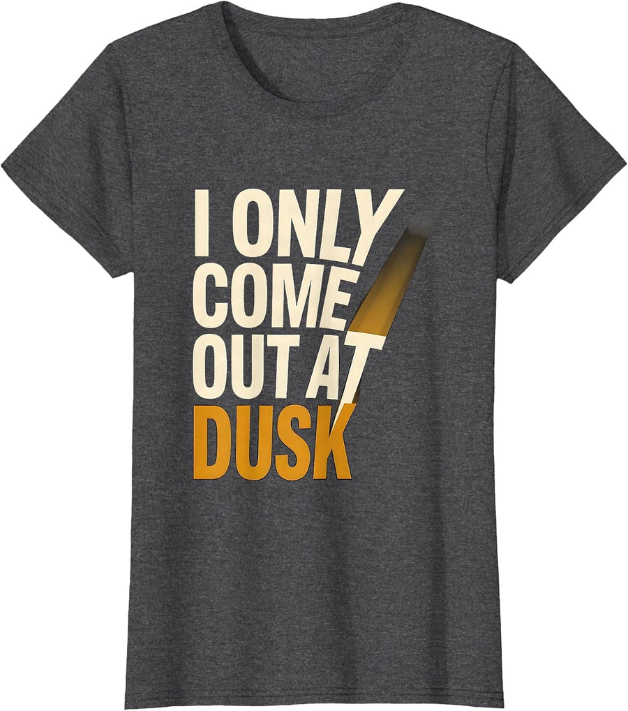 Women's I Only Come Out At Dusk Funny Bat Lover Wildlife T-Shirt - Dark Heather Grey