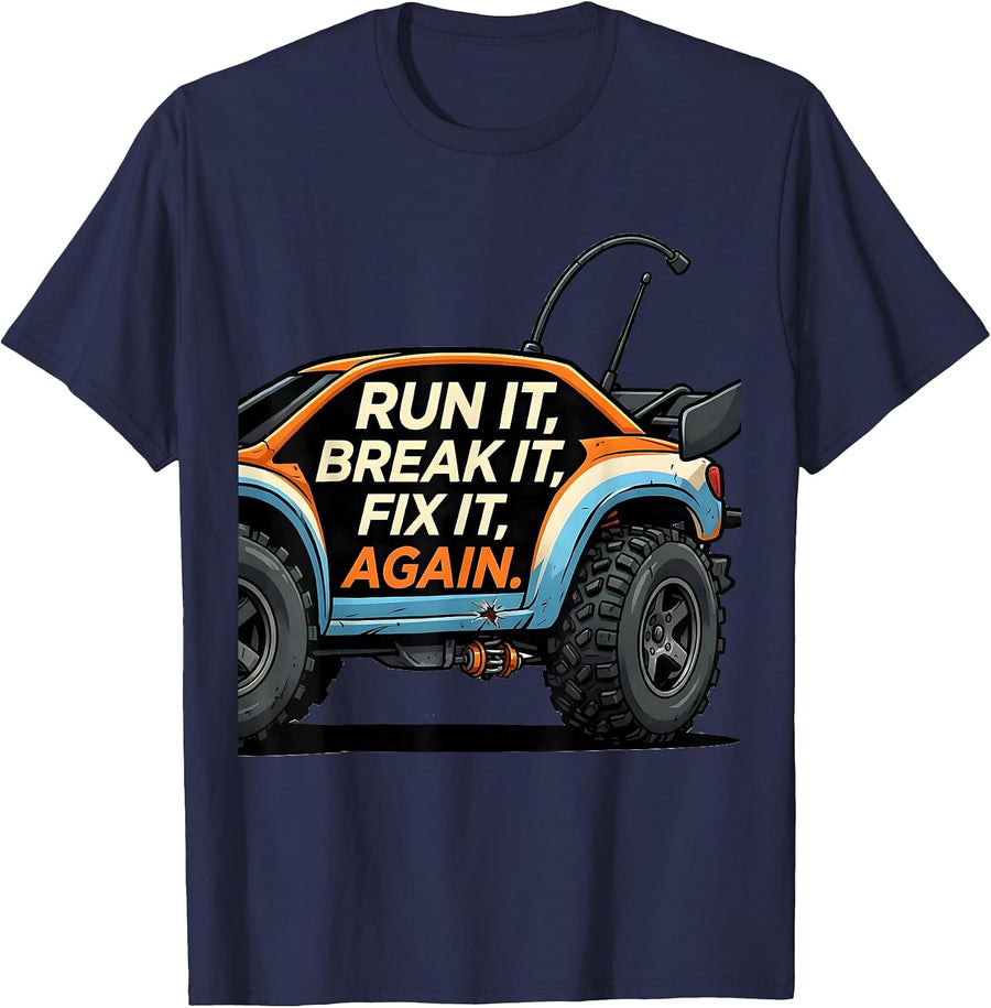 Run It Break It Fix It Again Cartoon RC Car Racing T-Shirt - Navy Blue