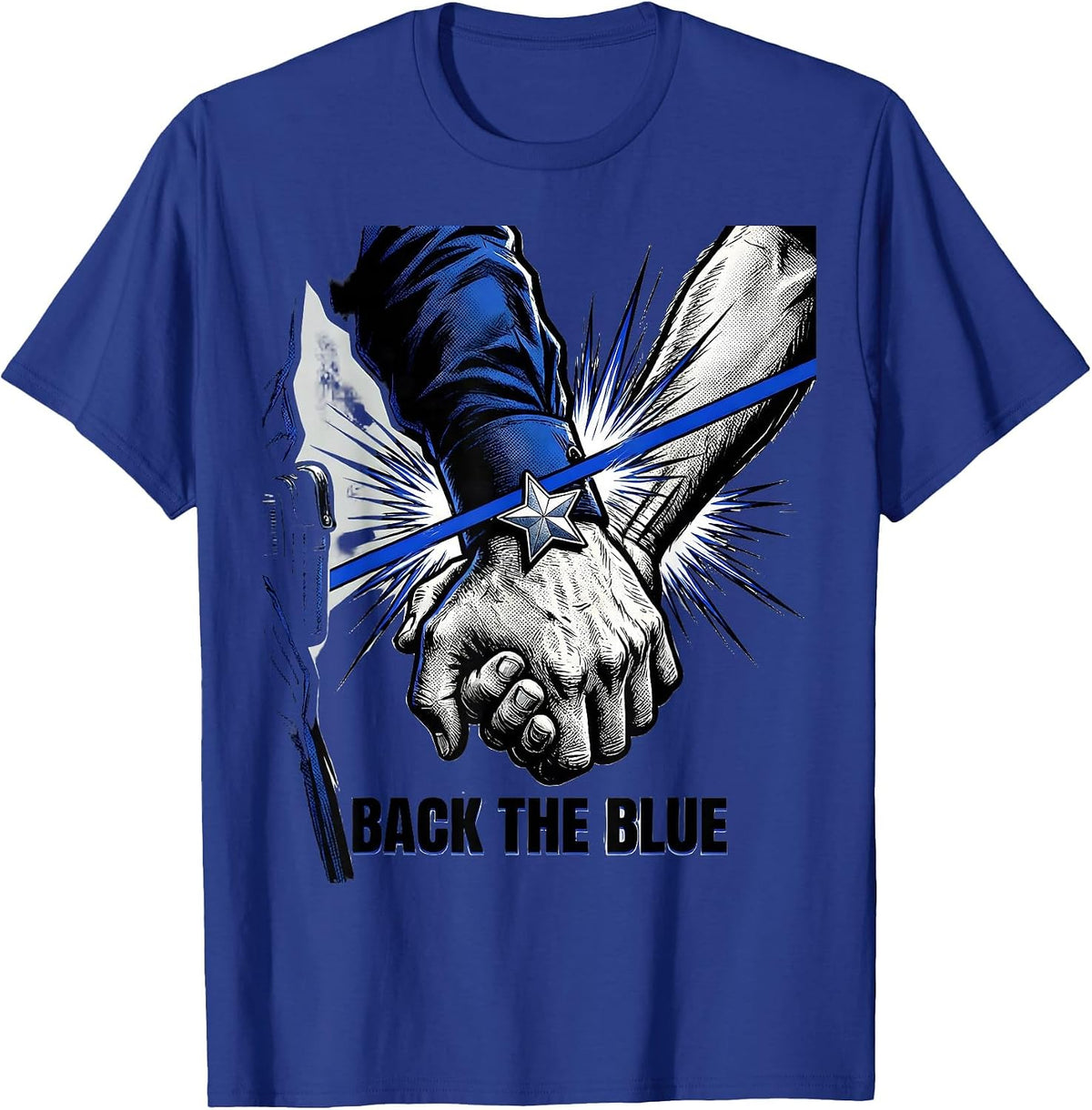 Back The Blue Comic Book Thin Blue Line Police Support T-Shirt, Men, Royal Blue, 3X-Large - As Pictured