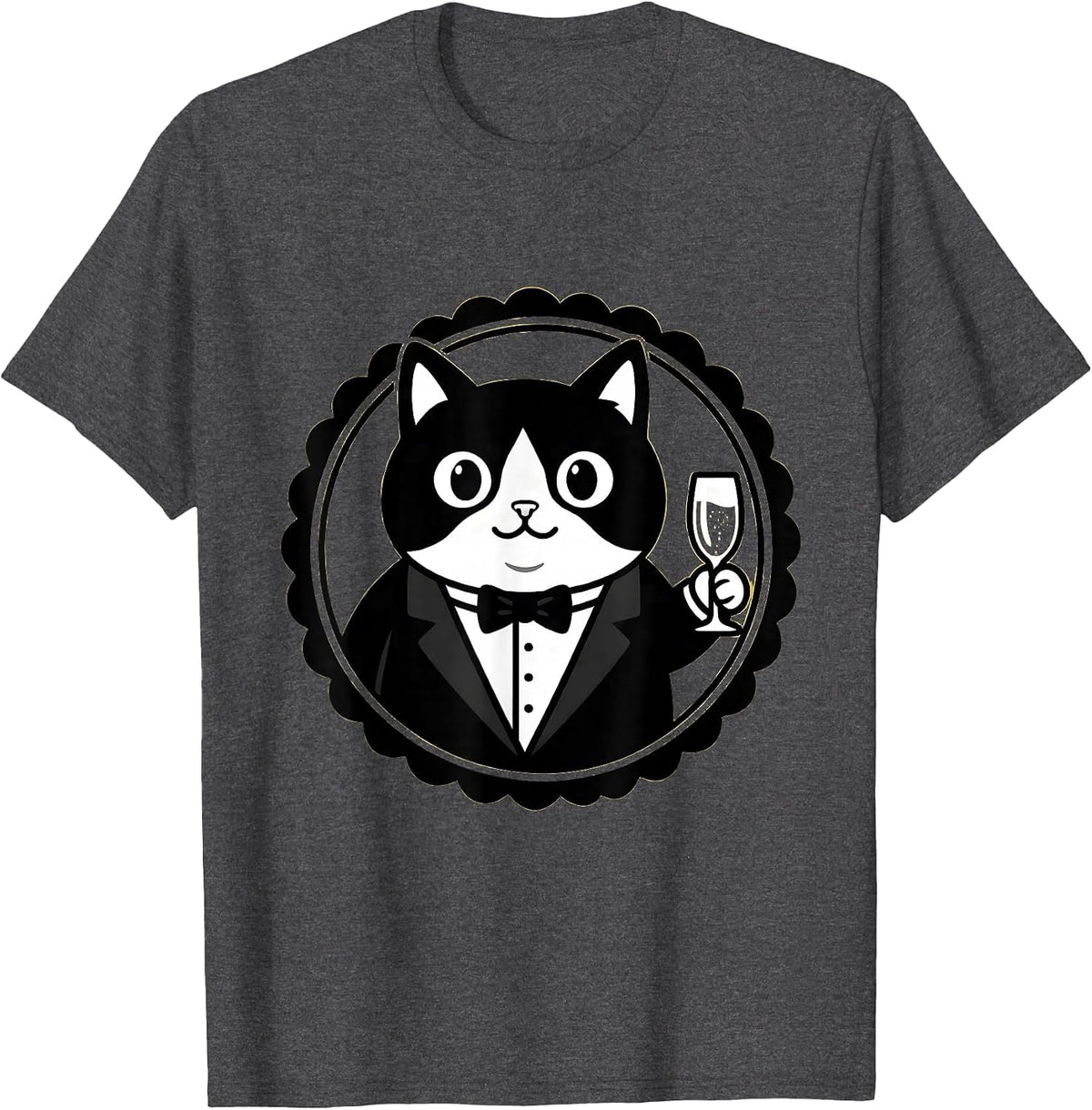Men's Dapper Cat in Tuxedo Champagne Toast Design T-Shirt - Dark Heather Grey