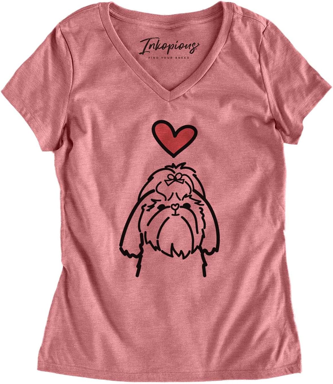 Inkopious Love Always Shih Tzu T-Shirt - Dusty Rose V-neck