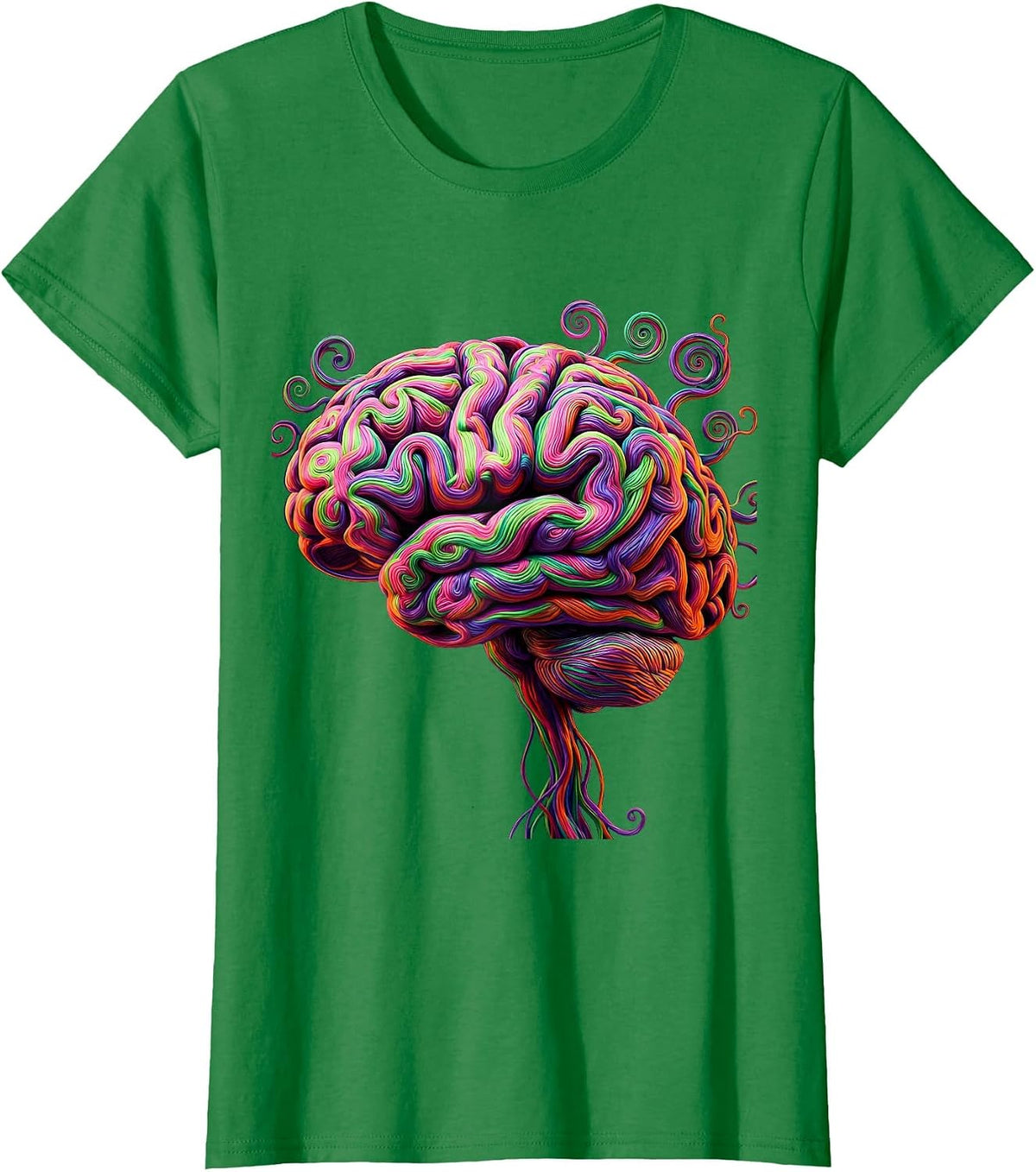 Rainbow Brain Neurodiversity Art Design T-Shirt - Kelly Green