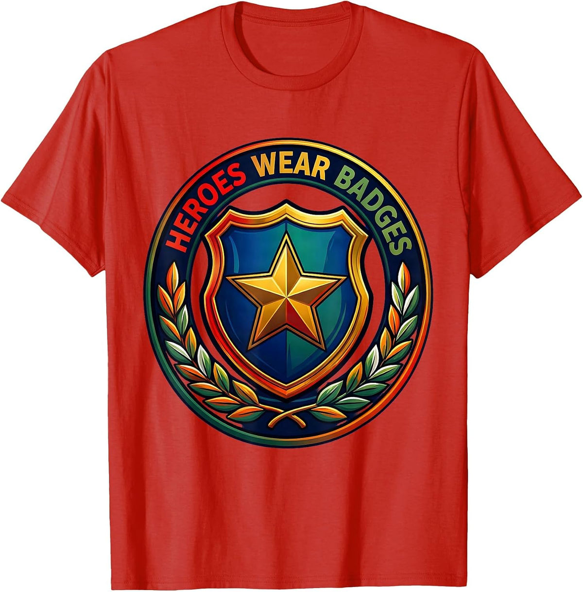 Men's Heroes Wear Badges Law Enforcement Design T-Shirt - Red