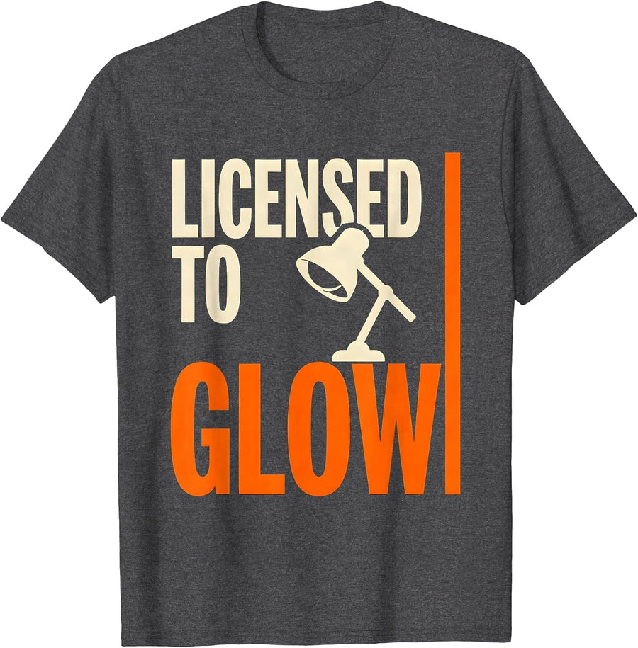 Men's Licensed To Glow Stencil Graphic Esthetician Skincare Humor T-Shirt - Dark Heather Grey