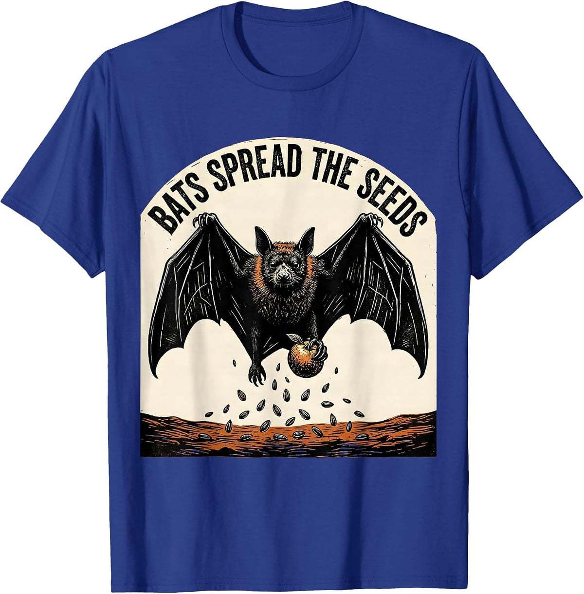 Bats Spread The Seeds Linocut Bat Lover Halloween Nature T-Shirt - Royal Blue