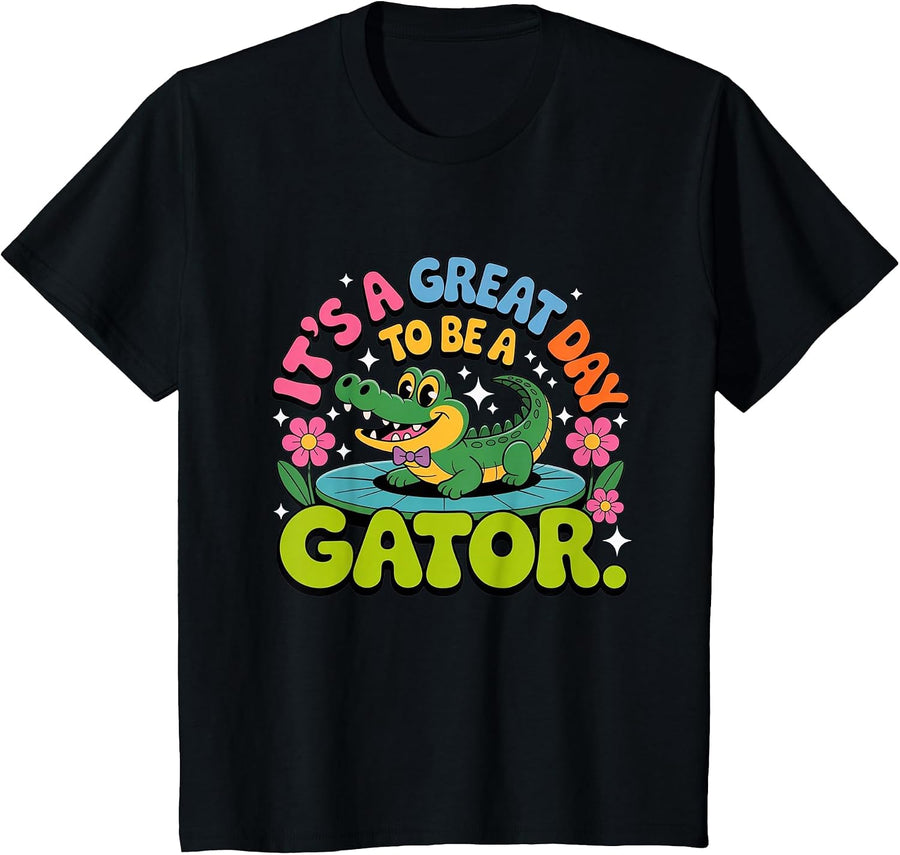 Happy Gator School Spirit Colorful Classroom Vibes T-Shirt - Black