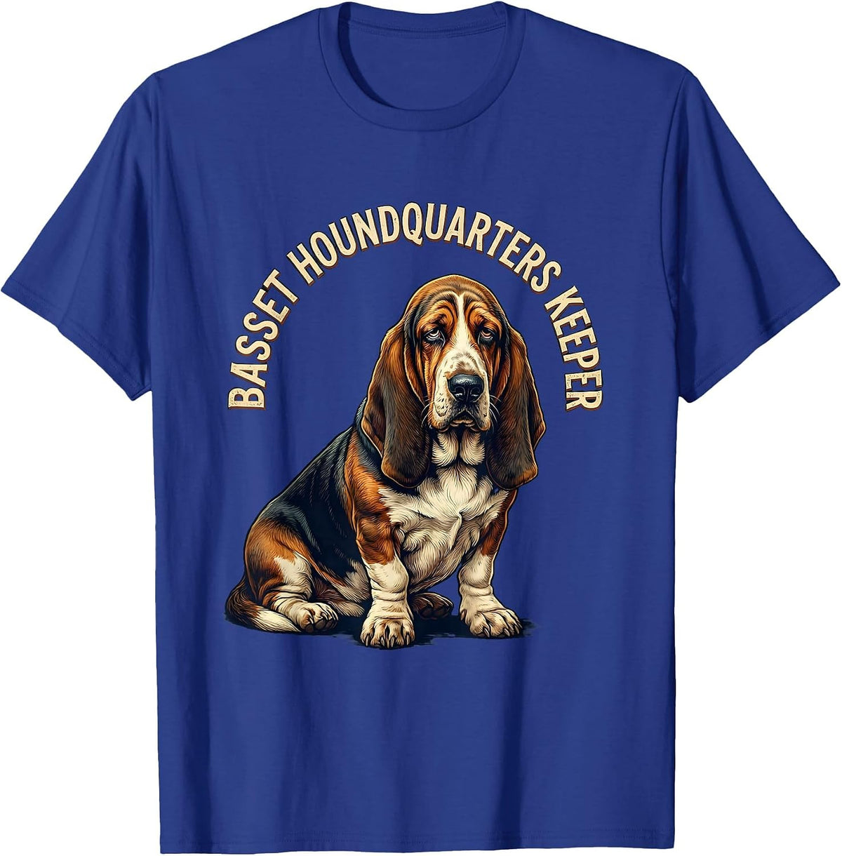 Basset Houndquarters Keeper Vintage Funny Dog Lover Gift T-Shirt - Royal Blue