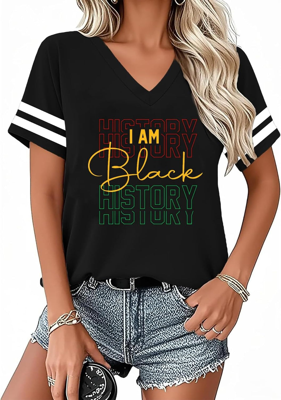 Black History Shirts Women V Neck 1865 Juneteenth Shirt African American Short Sleeve Emancipation Day Tops - Black