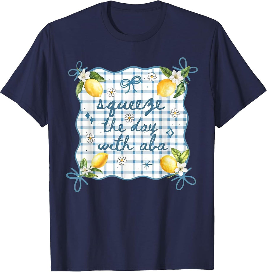 Lemon Floral ABA Summer Behavioral Therapist ABA RBT SPED T-Shirt - Navy Blue
