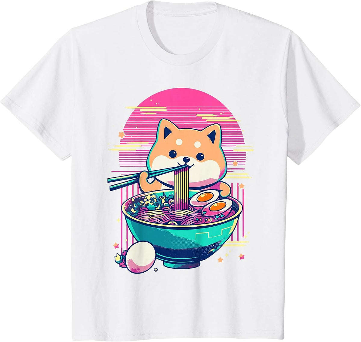 Anime Shiba Inu Eating Ramen Japanese Ramen Japan T-Shirt - White