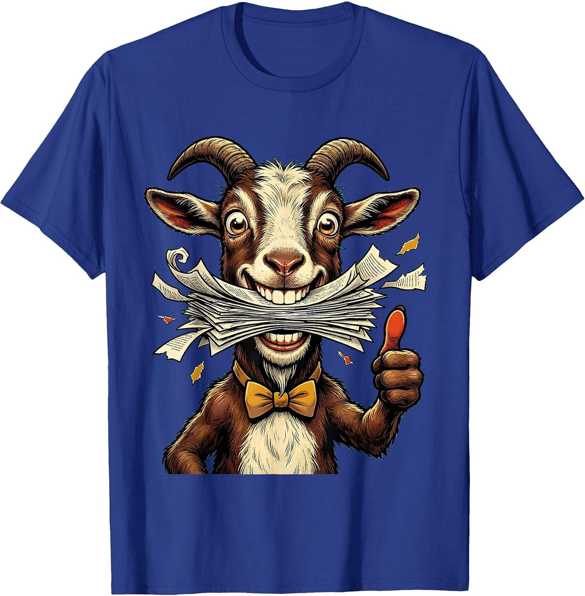 Funny Goat Eating Homework Illustration T-Shirt - Royal Blue