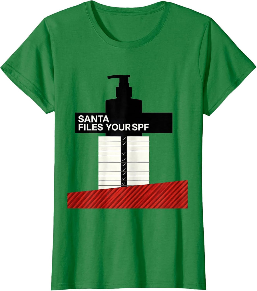 Women's Santa Files Your SPF Funny Esthetician Skincare Therapist T-Shirt - Kelly Green