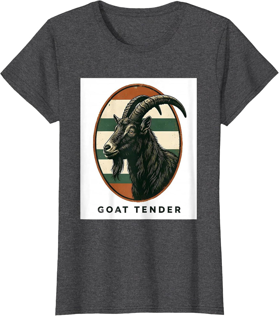 Women's Goat Tender Vintage Goat Animal Badge Patch Line Art Icon T-Shirt - Dark Heather Grey