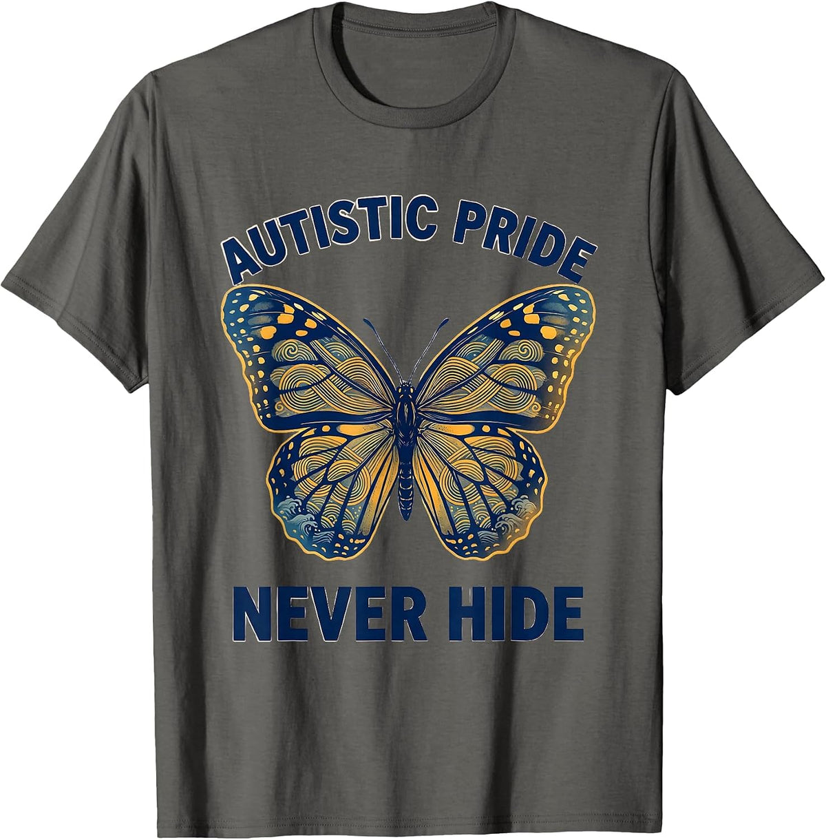 Men's Autistic Pride Never Hide Neurodiversity Design T-Shirt - Asphalt Grey
