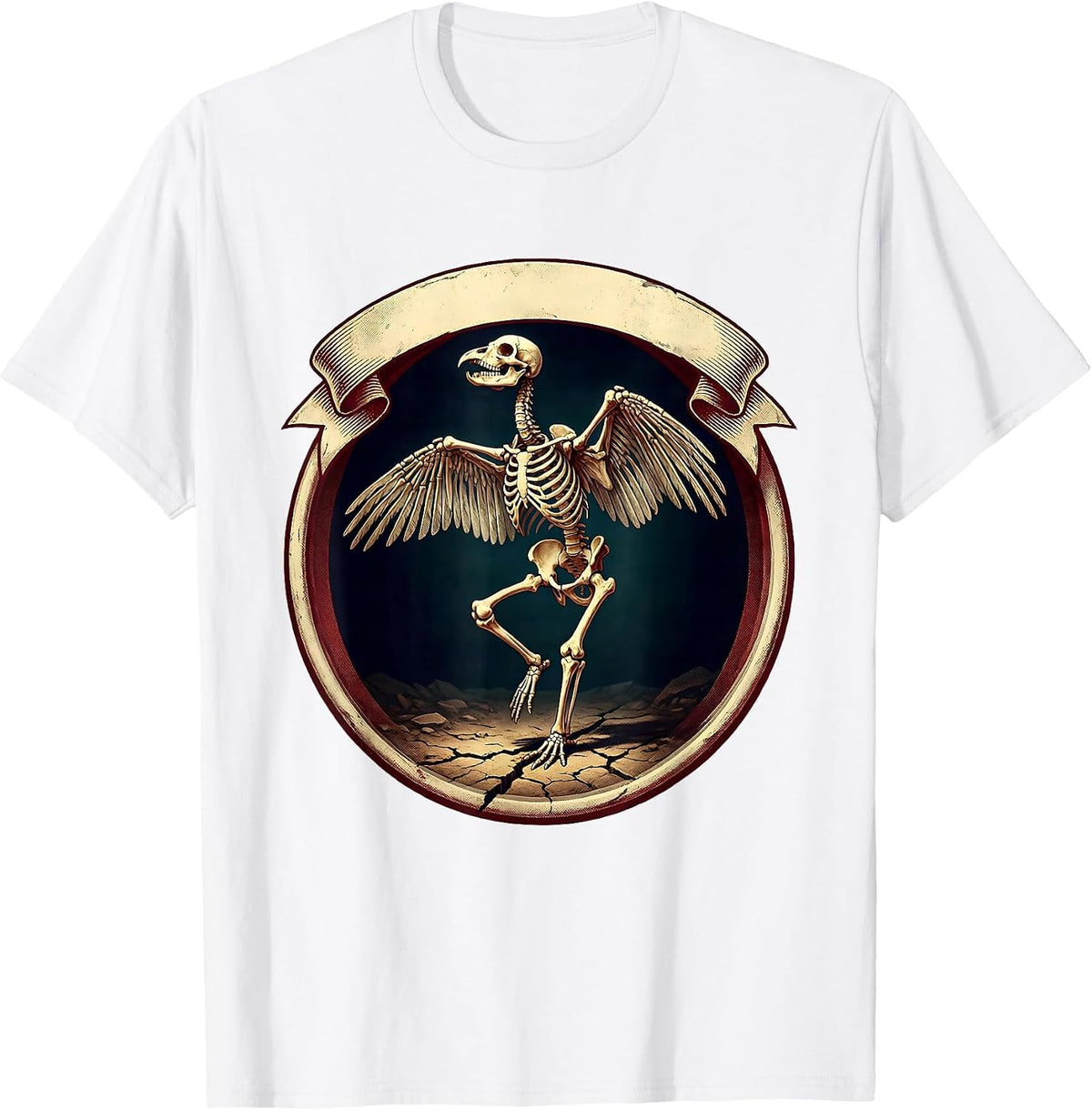 Men's Chicken Skeleton Dinosaur Fossil Pose Graphic T-Shirt - White
