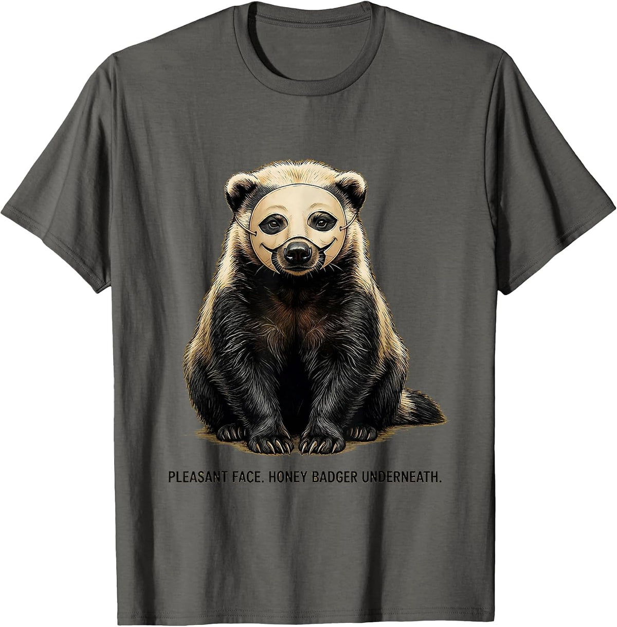 Men's Pleasant Face Honey Badger Underneath Funny Animal Lover T-Shirt - Asphalt Grey